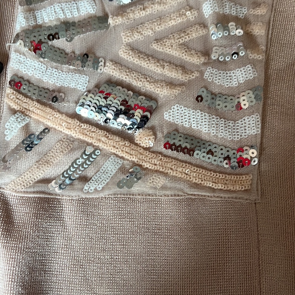 Cache Cream w/ Silver Sequin 3/4 Sleeve Knit Cardigan Sweater - Picture 12 of 13